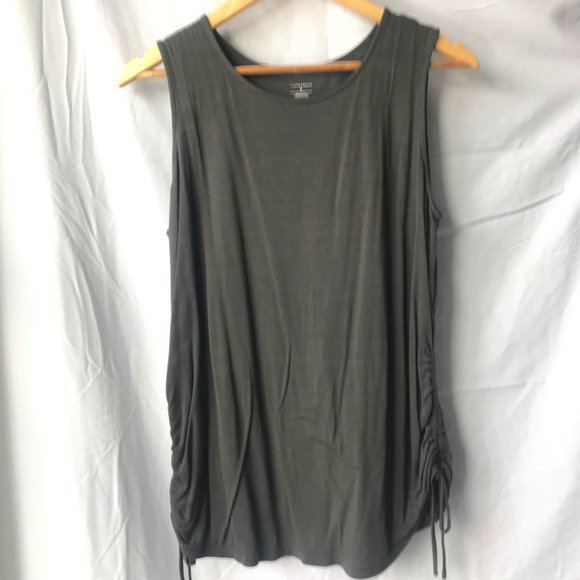 14th & Union Olive Green Cinch Tie Tank Top - Picture 1 of 4